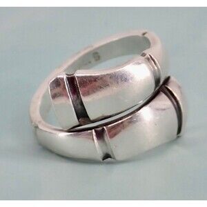 Signed Towle Sterling Wrap Crossover Spoon Bamboo Line Patterned Ring sz 7.2 VTG